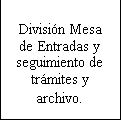 Cuadro de texto: Divisin Mesa de Entradas y seguimiento de trmites y archivo.
