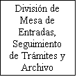 Cuadro de texto: Divisin de Mesa de Entradas, Seguimiento de Trmites y Archivo