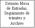Cuadro de texto: Divisin Mesa de Entradas, Seguimiento de trmites y Archivo
